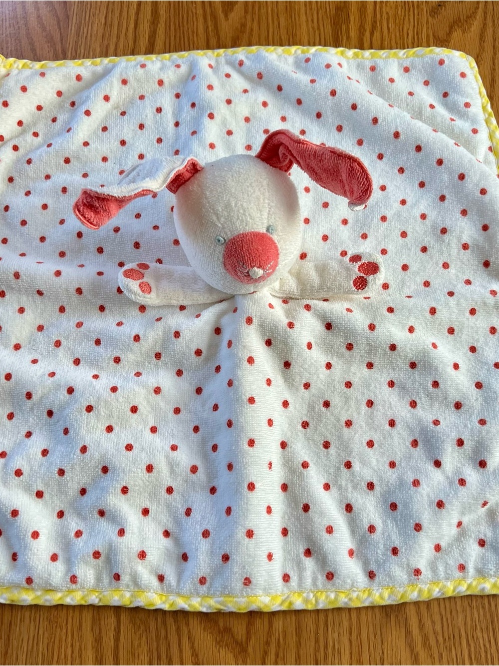 MacKenzie Childs White Pink Polka Dot Bunny Rabbit Lovey Lovie Security Blanket